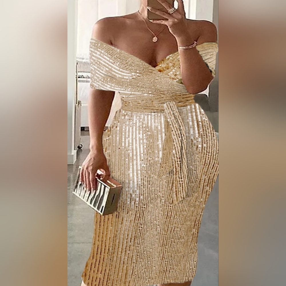 Gold sequin party dress plus size